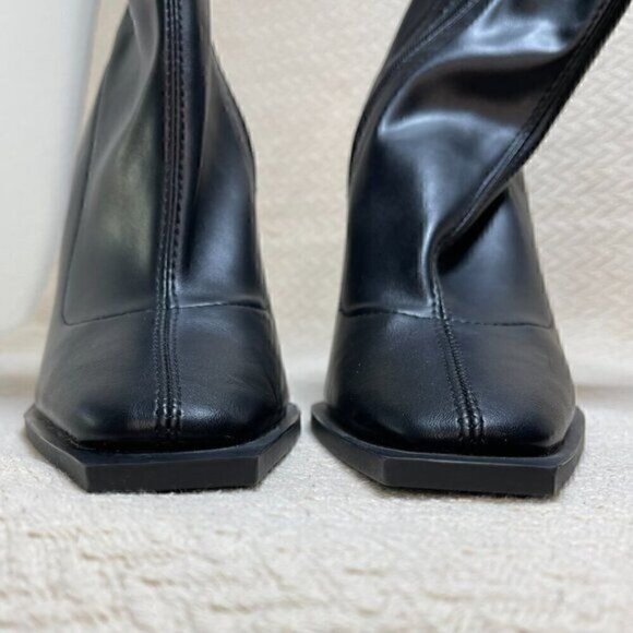 Princess Polly Mid-Calf Black Boots Women’s 6 Square Toe Block Heel Side Zipper - Picture 6 of 16